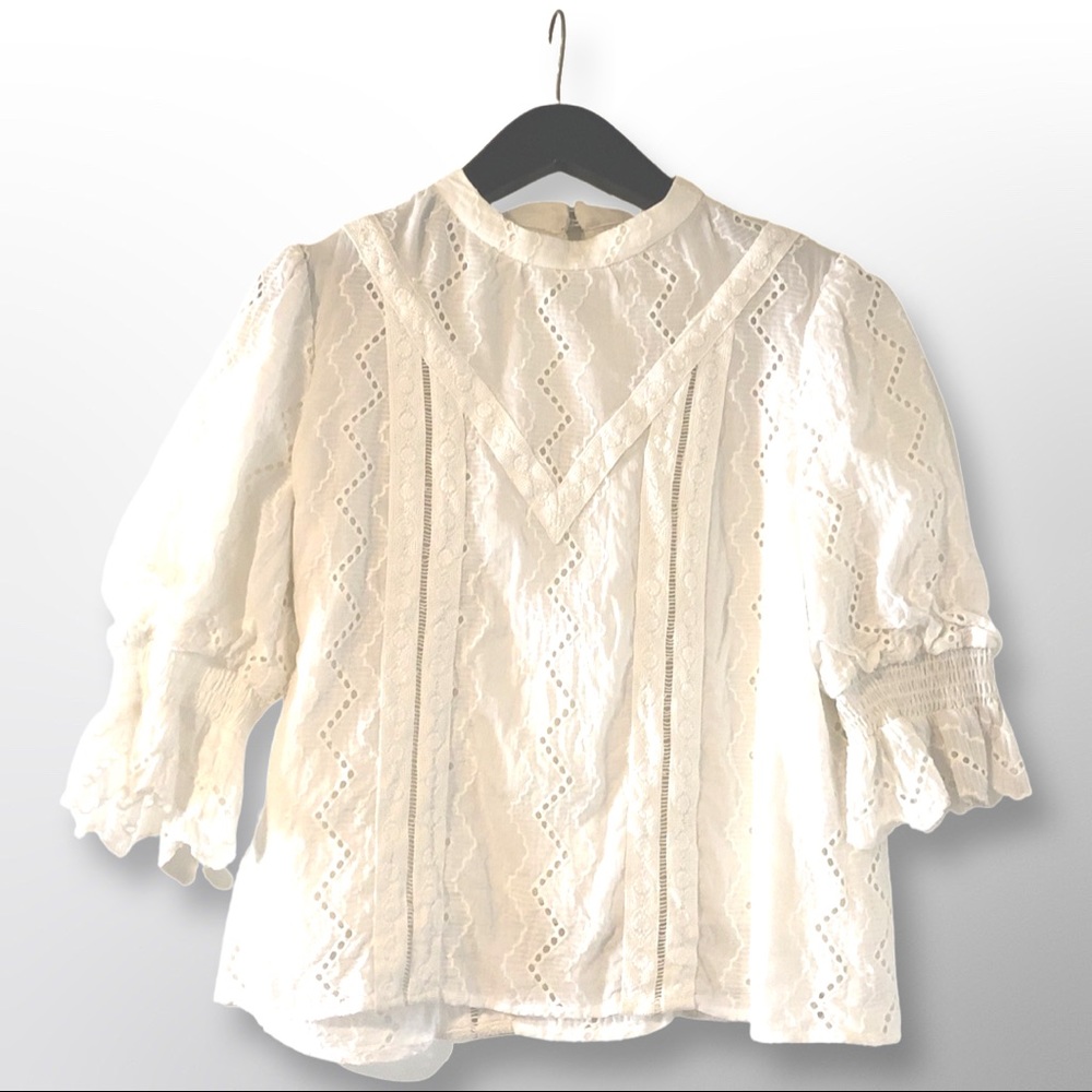 WHITE ROOLEE EYELET BLOUSE - SZ M